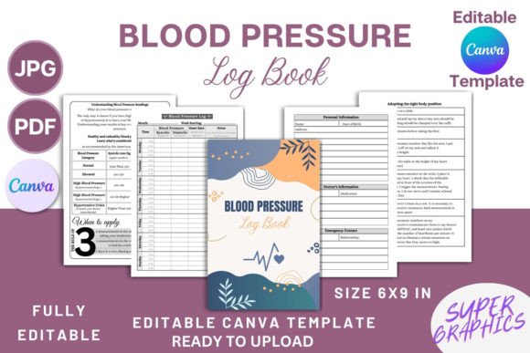 Download Blood Pressure Log Book - Canva Template - Book Collection