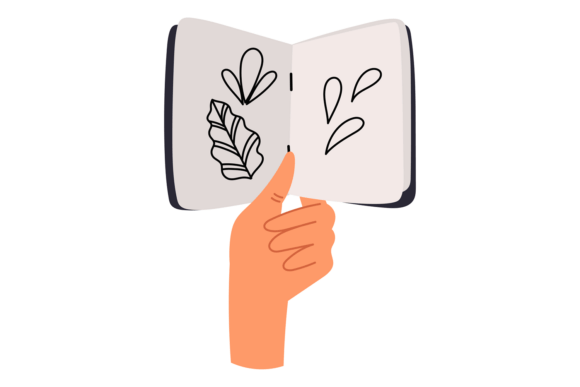 Download Hand Holding Open Sketchbook with Simple - Book Collection