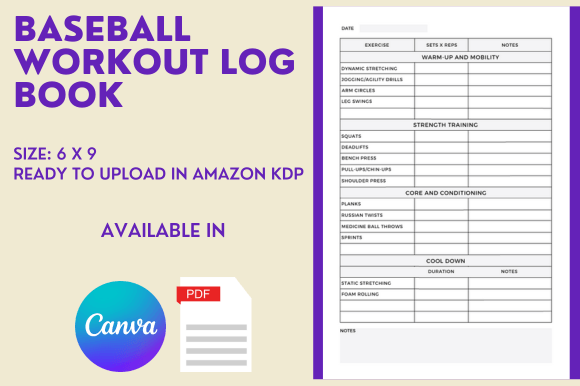 Download Baseball Workout Log Book - KDP Interior - Book Collection