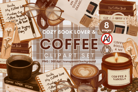 Download Cozy Coffee &amp; Book Lover Clipart Set - Book Collection