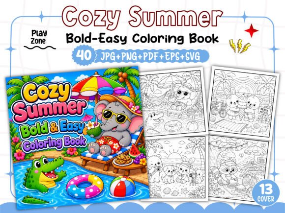 Download Bold and Easy Cozy Summer Coloring Book - Book Collection