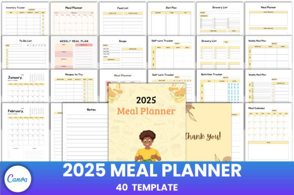 Download Editable 2025 Meal Planner Canva - Premium Bundle